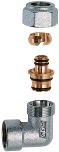 GOMITO F 1/2' RAME CROMATO ADATTATORE MULTISTRATO 14X2