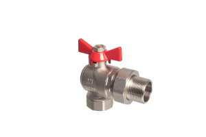 Кран шаровой Kromwell 3/4", ВР-"американка", угловой, красн. бабочка, никель