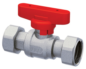 Кран шаровой FAR 3/4", накидные гайки EPDM, красн. бабочка, хром