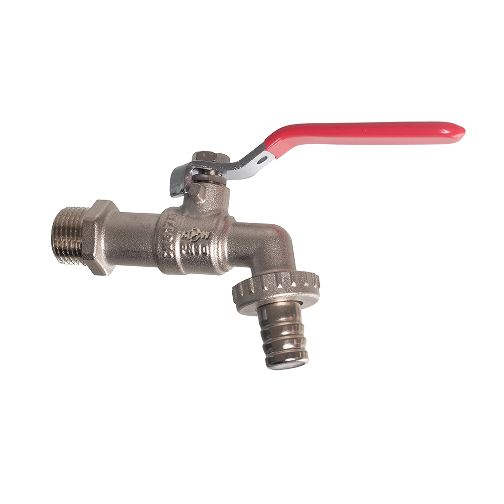 Кран шаровой Kromwell 1/2", НР, для садового шланга, красн. рычаг , никель