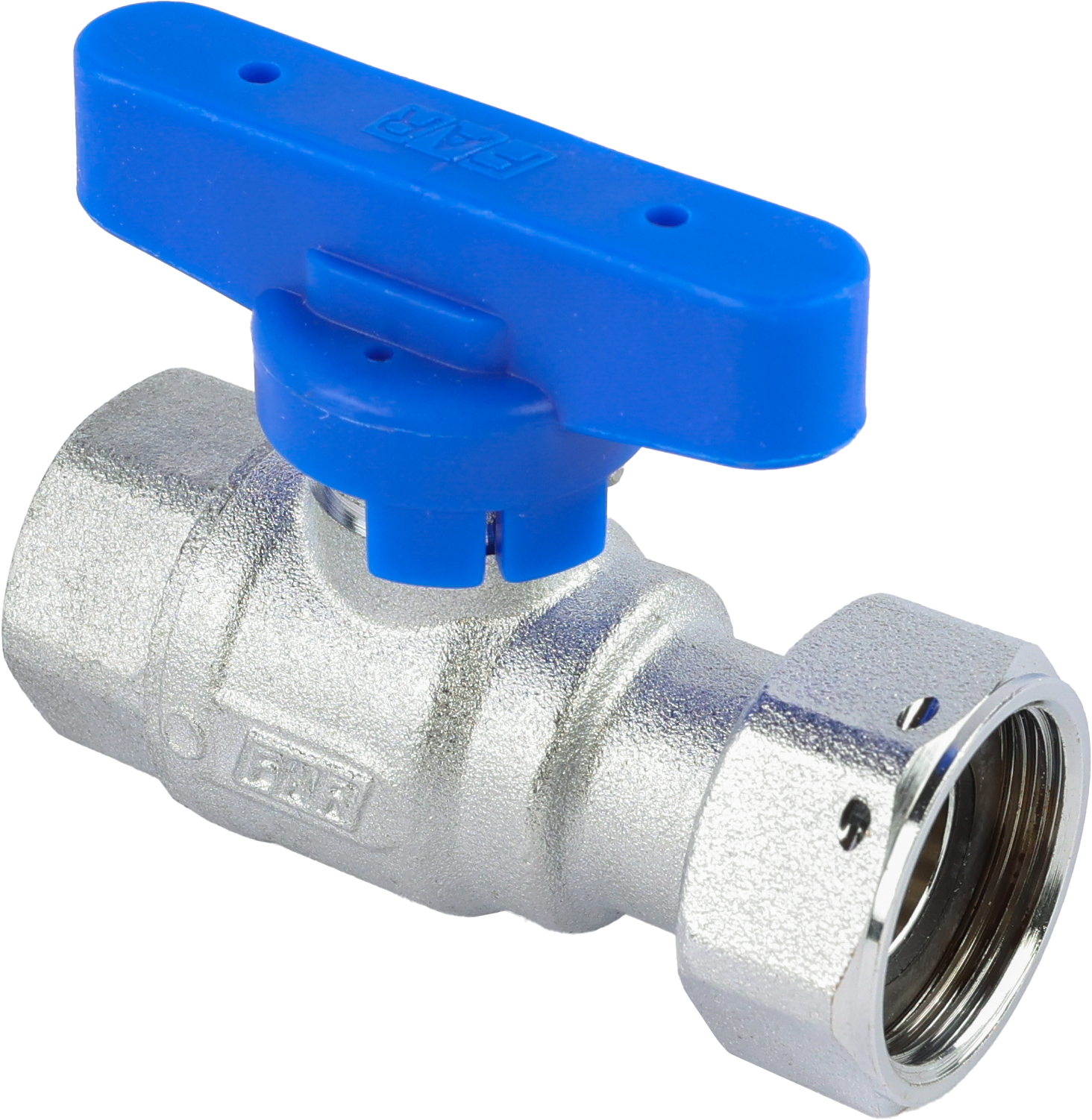 Кран шаровой FAR 3/4"-1", ВР-накидная гайка EPDM, син. бабочка, хром