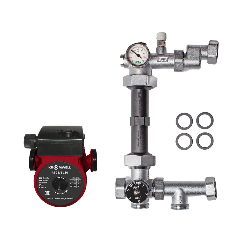 Группа с термосмесителем для теплого пола FAR, 1 1/2" + Насос Kromwell PS 25/6 130