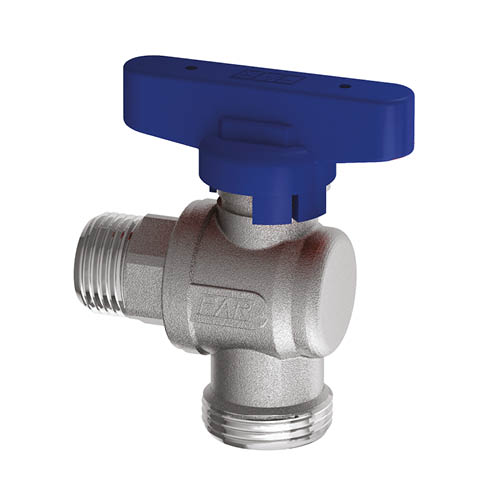Кран шаровой FAR 3/4"EU(TP)-1/2", НР, угловой, син. бабочка, хром