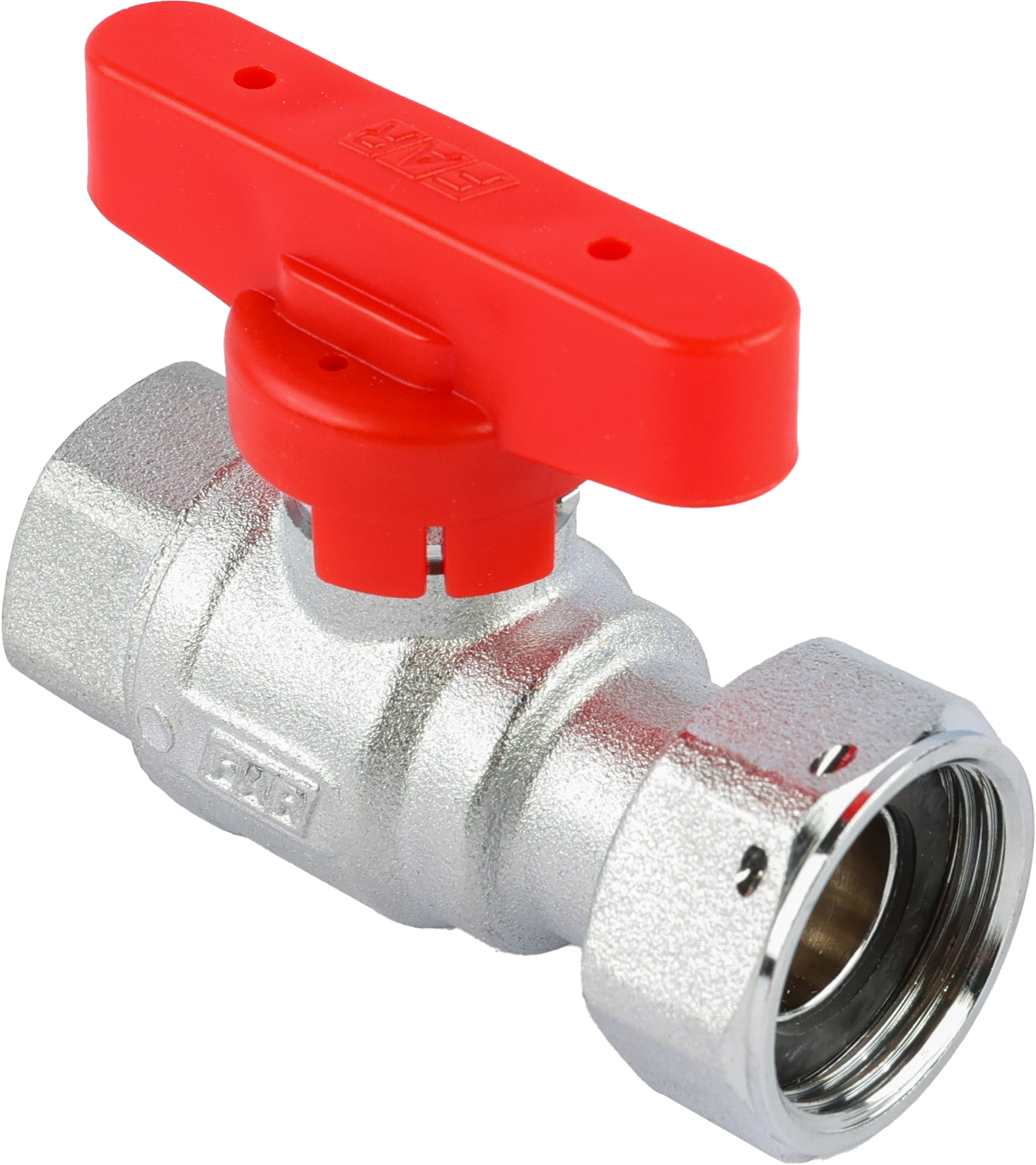 Кран шаровой FAR 3/4"-1", ВР-накидная гайка EPDM, красн. бабочка, хром