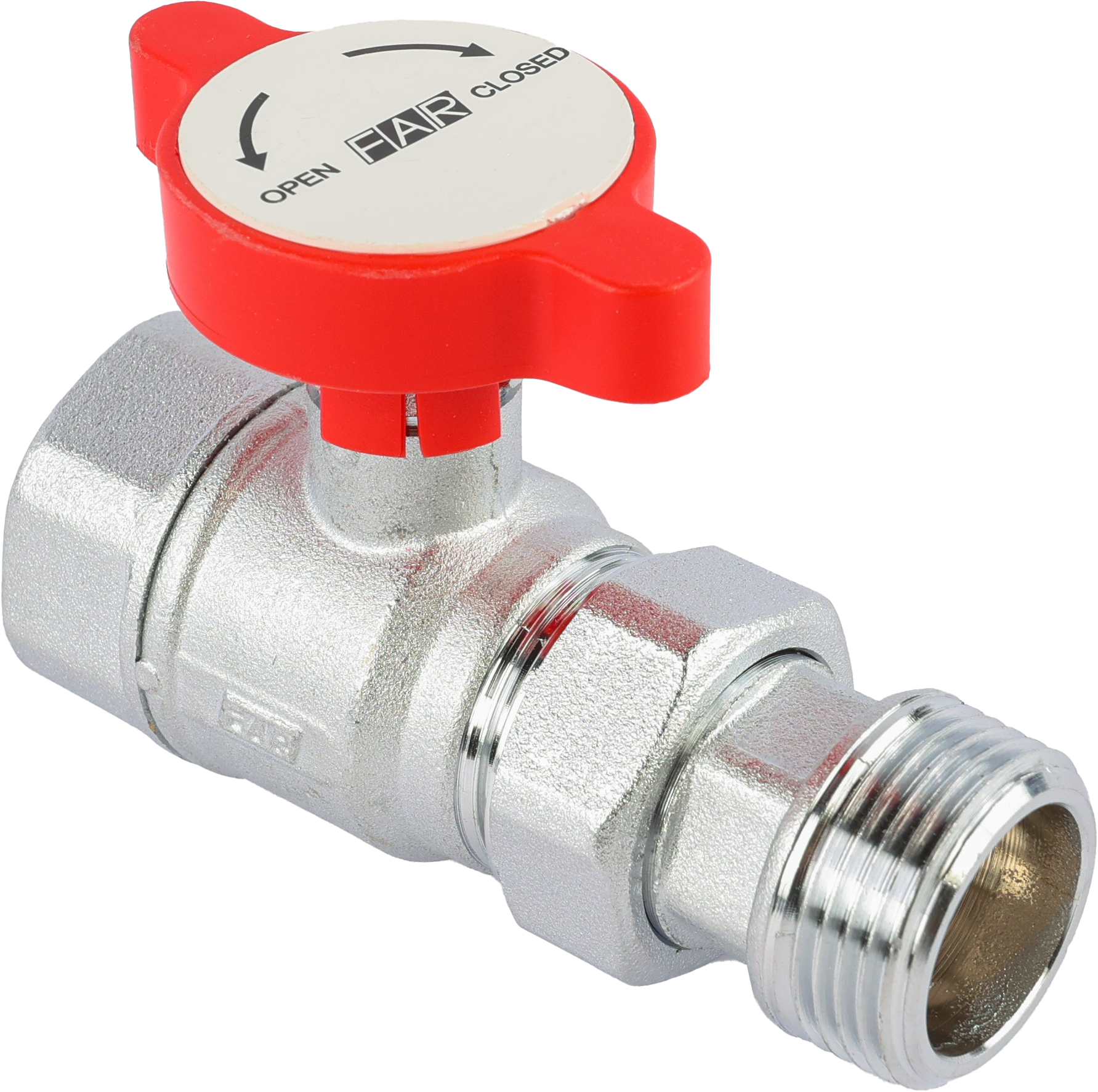Кран шаровой FAR 3/4", ВР-"американка", красн. бабочка под термометр, хром