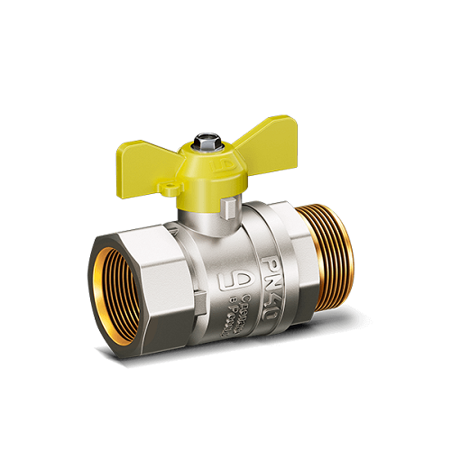 Кран шаровой LD Pride 1/2", ВР-НР, желт. бабочка, для газа никель