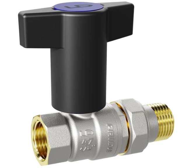 Кран шаровой LD Pride 1/2", ВР-"американка", черн. высокая ручка, никель