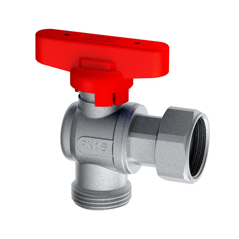 Кран шаровой FAR 3/4"EU(TP)-3/4", НР-накидная гайка EPDM, угловой, красн. бабочка, хром
