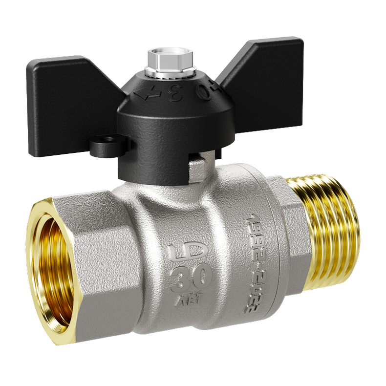 Кран шаровой LD Pride 1 1/4", ВР-НР, черн. бабочка, никель, с биркой