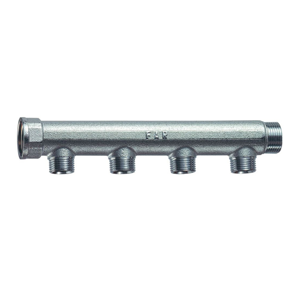 Коллектор 1 1/4" (ВР-НР) с 4 отв. 3/4" НР (межосев. 50 мм), плоск.упл.