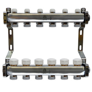 Коллекторный блок для тепл.пола и радиаторного отопления 1"x3/4"EU отв.-6, в комплекте:  термостат.