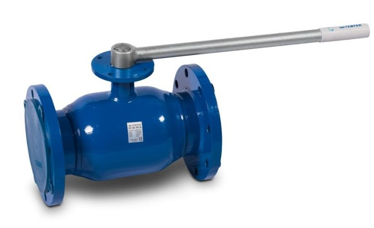 Кран шаровой TEMPER DN150, Pn25 фланец, с фланцем для установки привода, сталь 20, рычаг