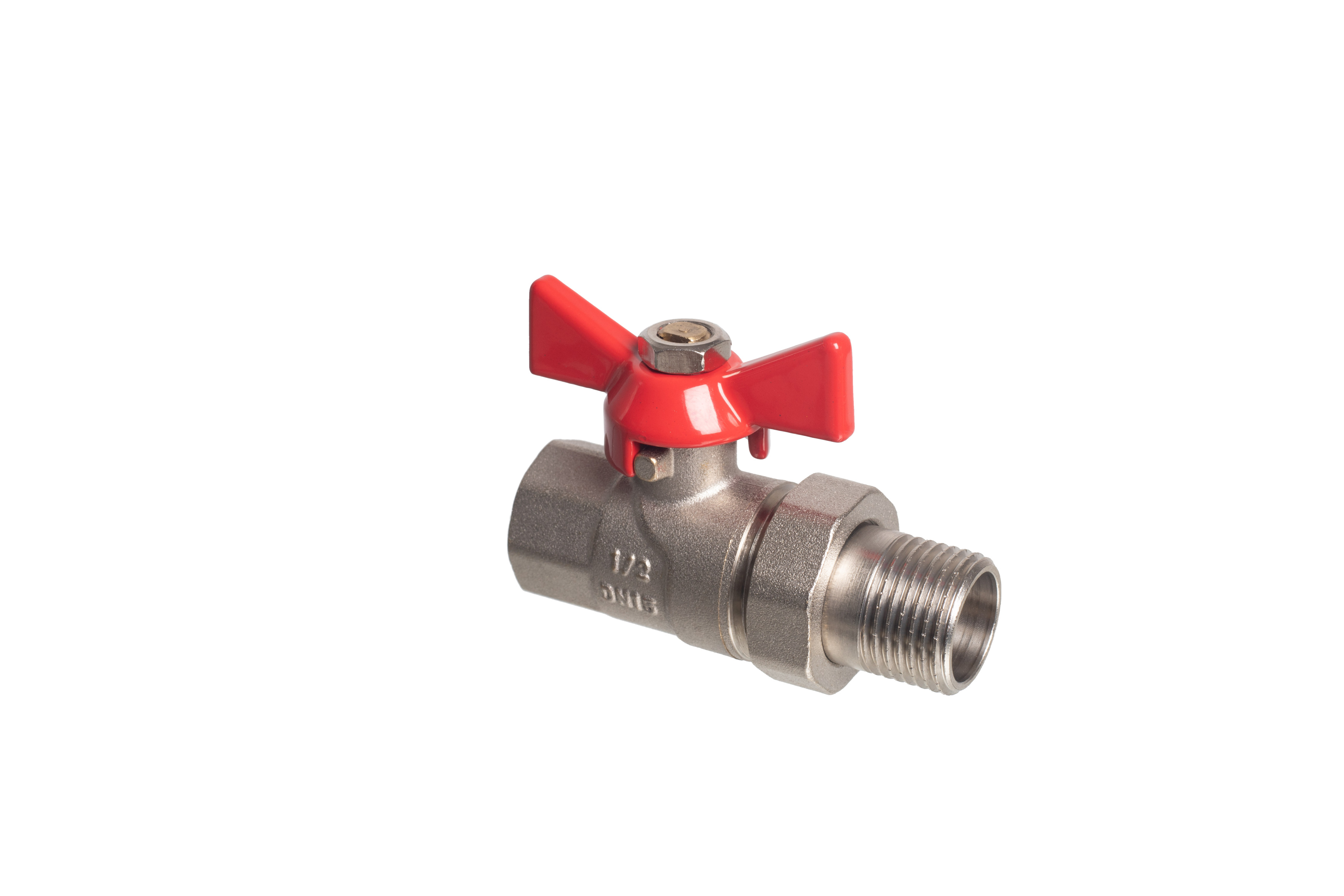 Кран шаровой Kromwell 1/2", ВР-"американка", красн. бабочка, никель