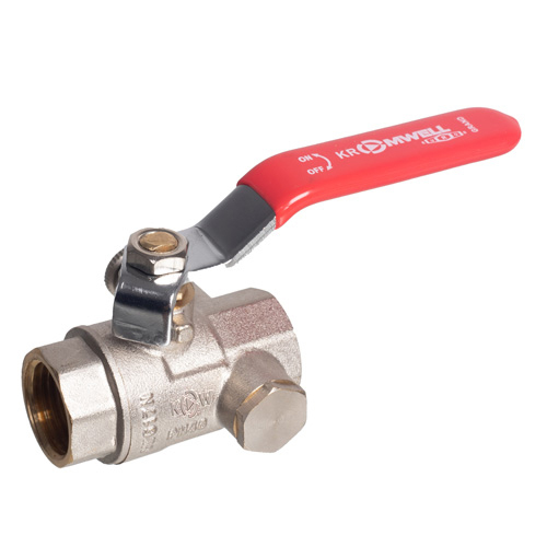 Кран шаровой Kromwell 3/4", ВР, с дренажем, красн. рычаг, никель