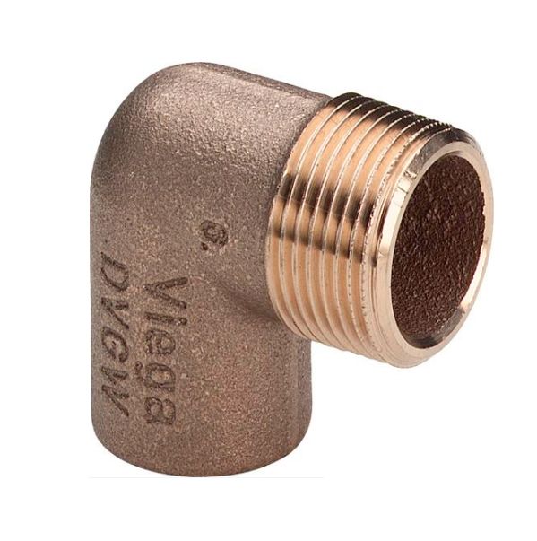 Угольник переходной Viega 94092G Дн22х3/4″ Ру25 медный, 90°, для медных труб НР под пайку
