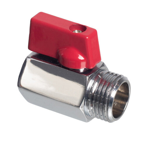Кран шаровой Kromwell 1/2", ВР-НР, мини для сантех. приборов, красн. ручка-флажок, никель