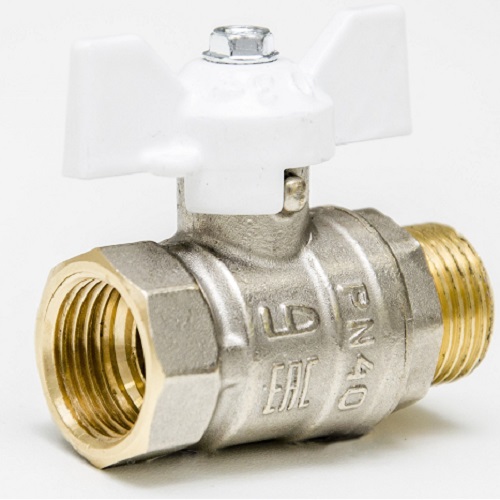 Кран шаровой LD Pride 1/2", ВР-НР, бел. бабочка, никель