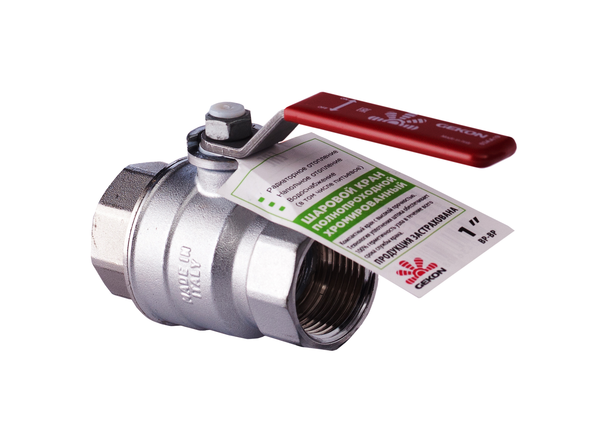 Кран шаровой Gekon 1 1/2", ВР, красн. рычаг, хром