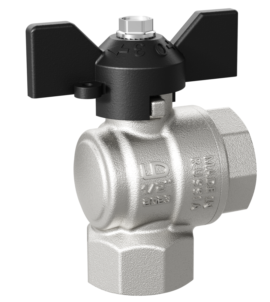 Кран шаровой LD Pride 1/2", ВР, угловой, черн. бабочка, никель
