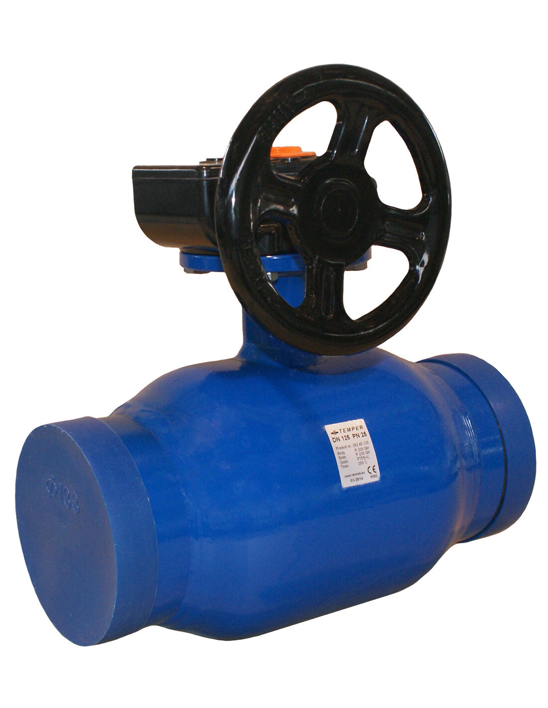 Кран шаровой 282, с редуктором, стальной, DN200, PN25, Kvs 1380 м3/ч, сварка/сварка, рукоятка, стандартнопроходной, Тmax 200°C