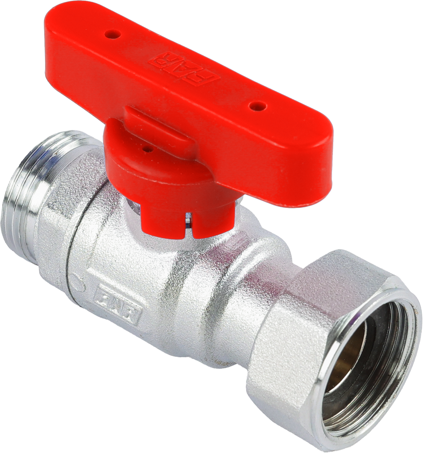 Кран шаровой FAR 3/4", НР-накидная гайка EPDM, красн. бабочка, хром