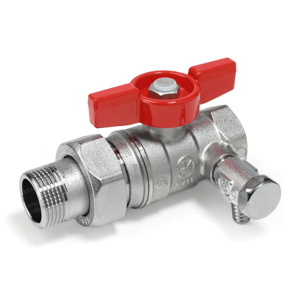 Кран шаровой Giacomini 1/2", ВР-"американка", с дренажем, красн. бабочка, хром