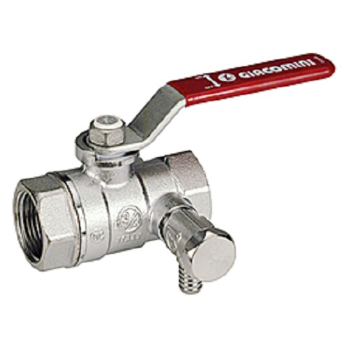 Кран шаровой Giacomini 1/2", ВР, с дренажем, красн. рычаг, хром
