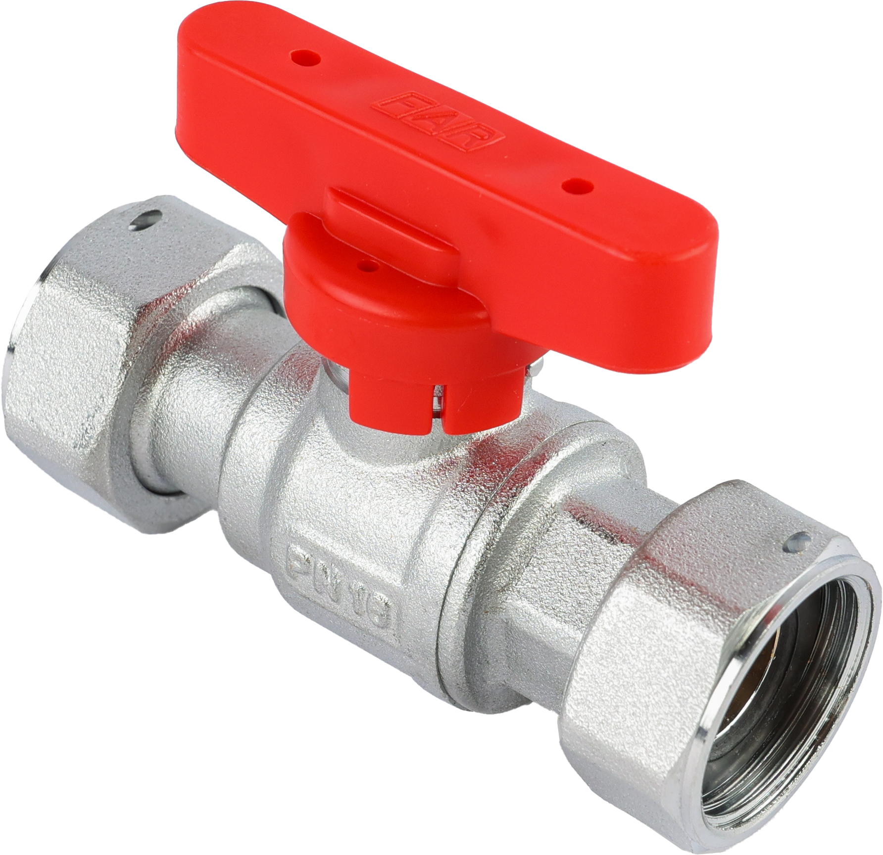 Кран шаровой FAR 3/4", накидные гайки EPDM, красн. бабочка, хром