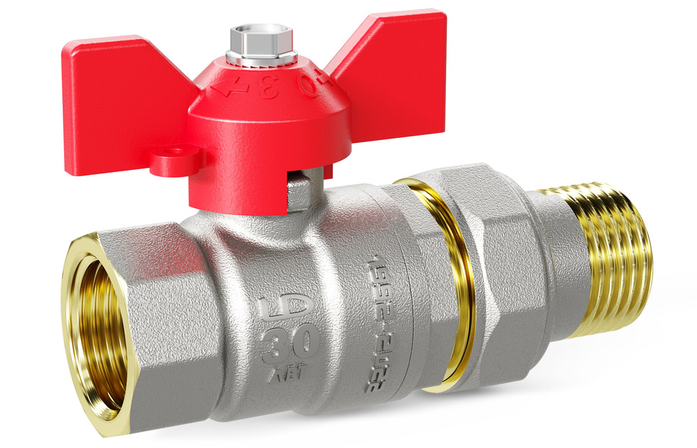 Кран шаровой LD Pride 1/2", ВР-"американка", красн. бабочка, никель