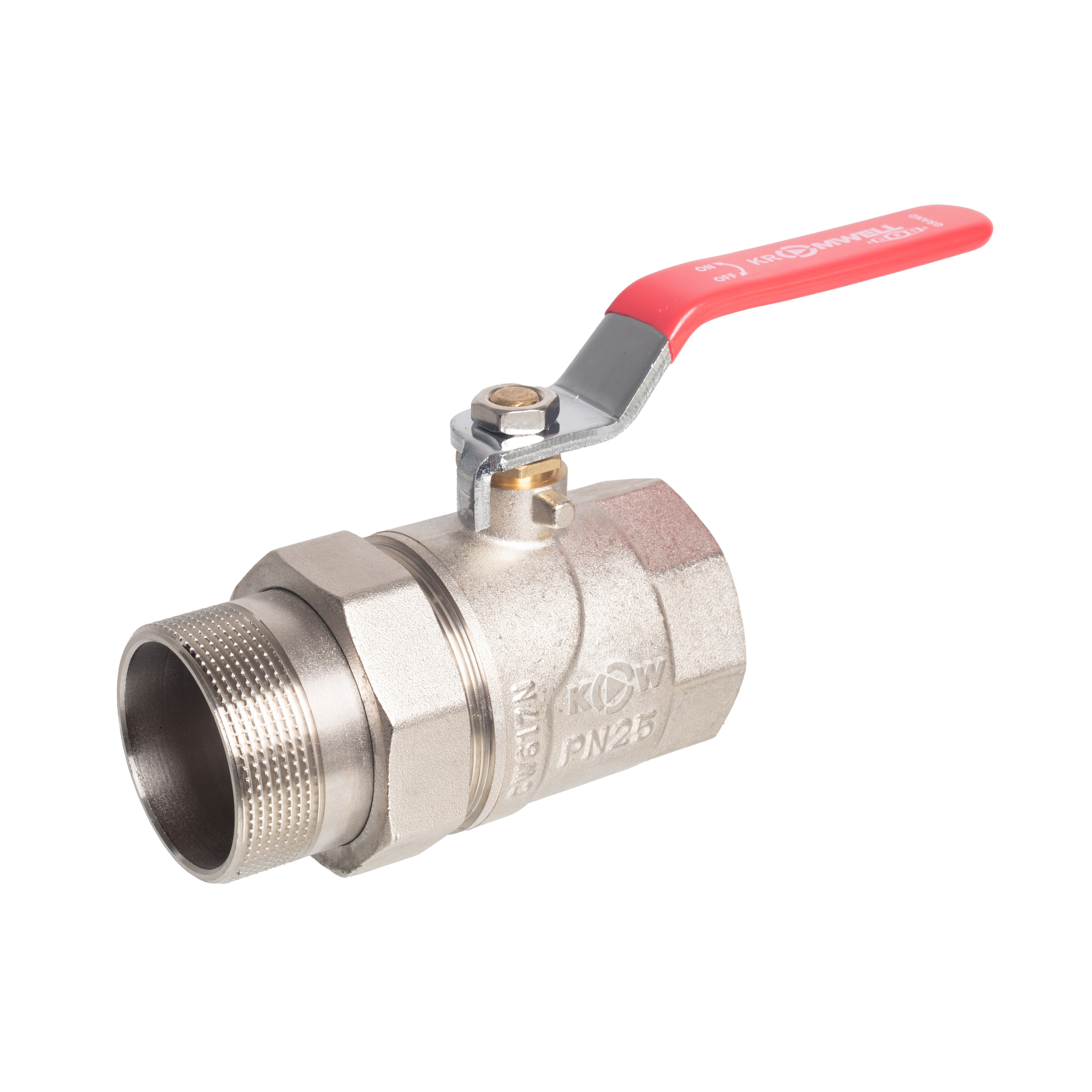 Кран шаровой Kromwell 1 1/2", ВР-"американка", красн. рычаг, никель