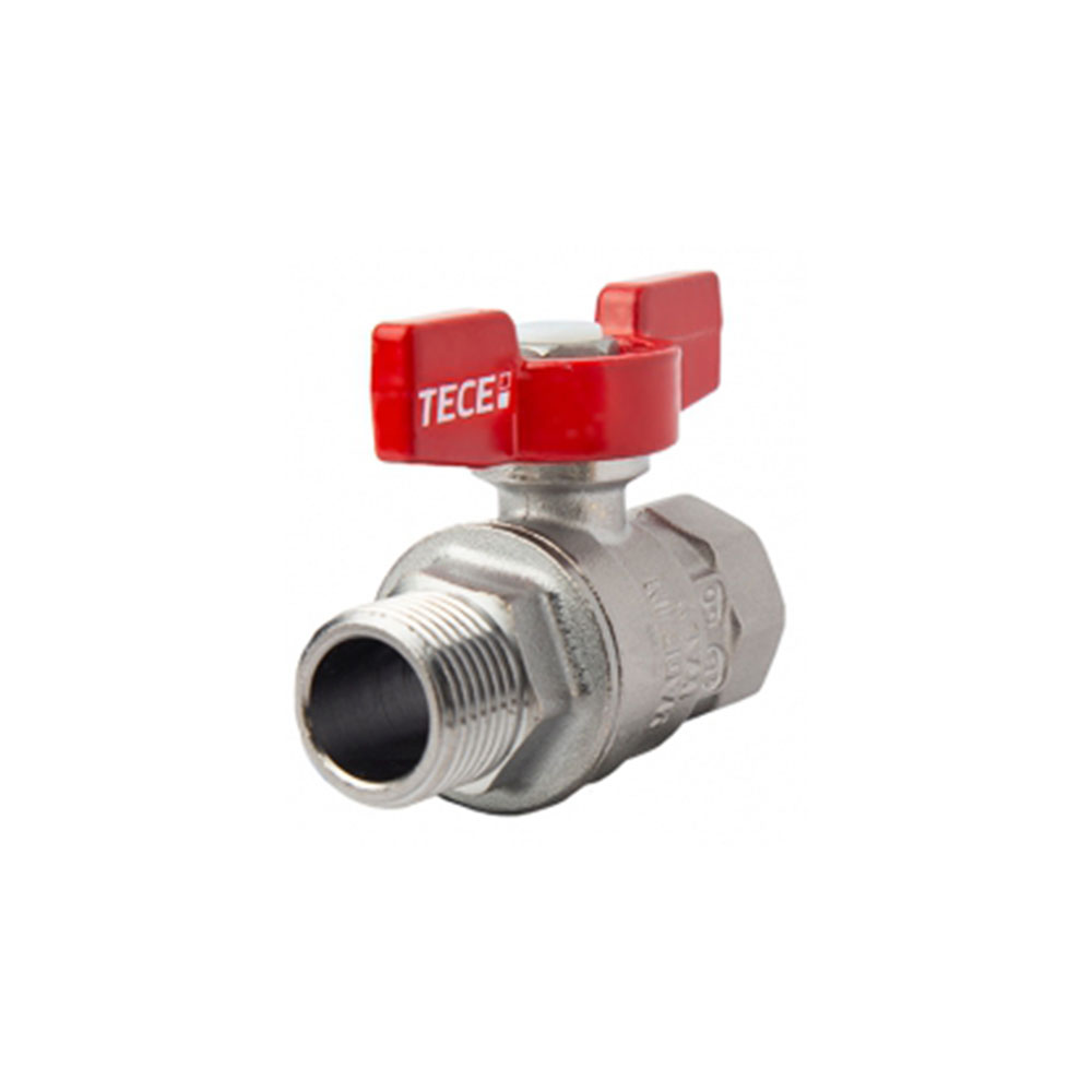 Кран шаровой TECE 1/2", ВР-НР, красн. бабочка, хром