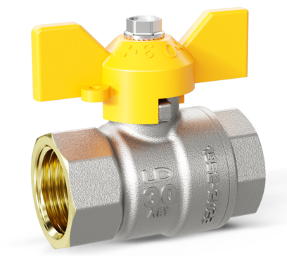 Кран шаровой LD Pride 1 1/4", ВР, желт. бабочка, для газа никель