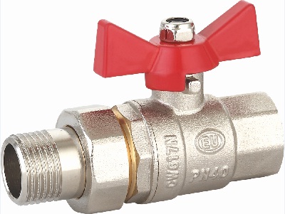 Кран шаровой Euros 3/4", ВР-"американка", красн. бабочка, никель