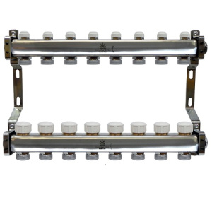 Коллекторный блок для тепл.пола и радиаторного отопления 1"x3/4"EU отв.-8, в комплекте:  термостат.