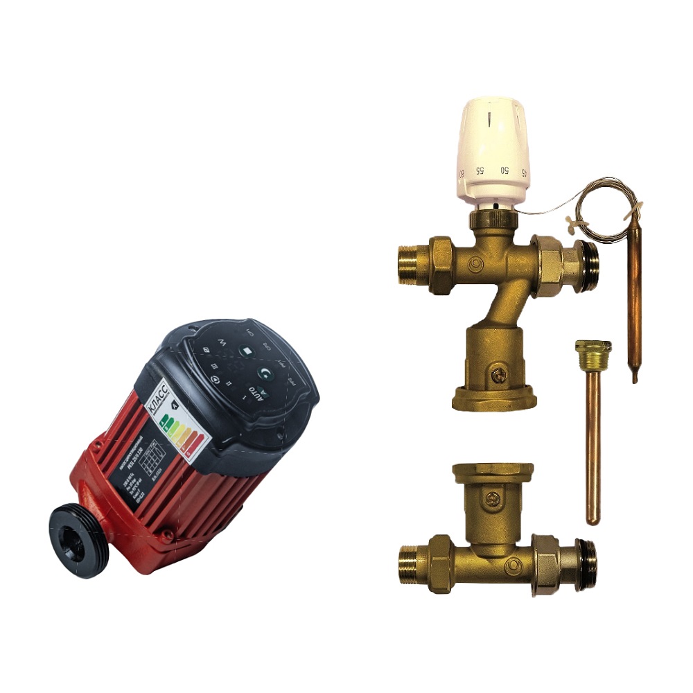 Группа с термосмесителем для теплого пола Gekon, 1 1/2" + Насос Kromwell PE1L 25/6 130 с частотным регулированием
