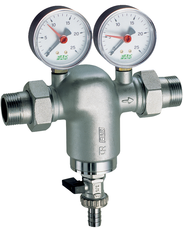 Фильтр 1 1/4", НР-НР, 300 мкм, с манометром, Tmax: 95 °С, 25 бар FAR