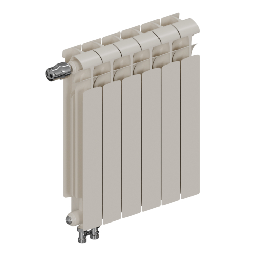 Радиатор биметалл Rifar Ecobuild Ventil 500 6 секций, подкл нижнее правое, RAL 9016 глянцевый