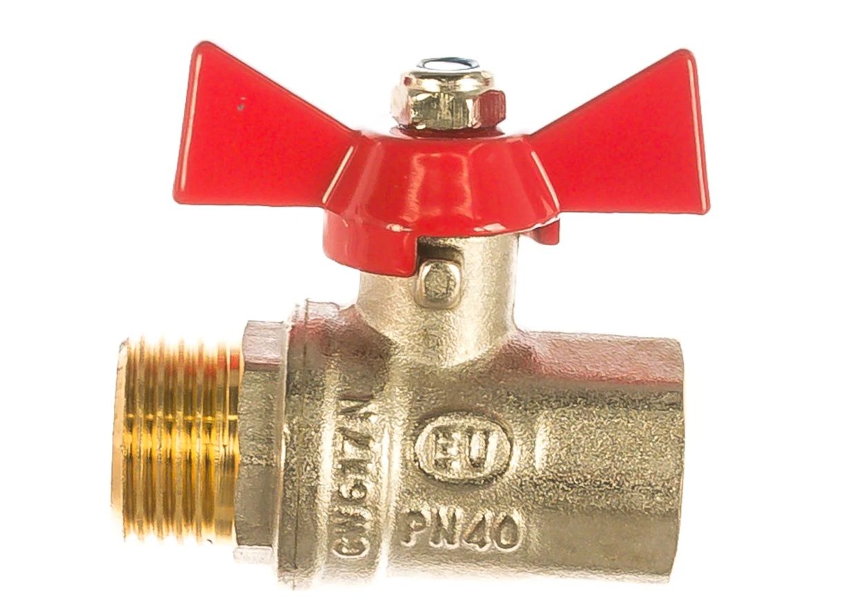 Кран шаровой Euros 1/2", ВР-НР, красн. бабочка, никель