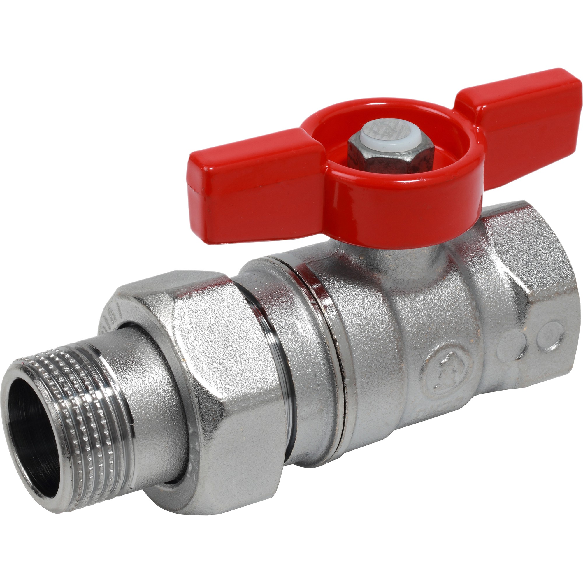 Кран шаровой Giacomini 3/4"-1", ВР-"американка", красн. бабочка, хром