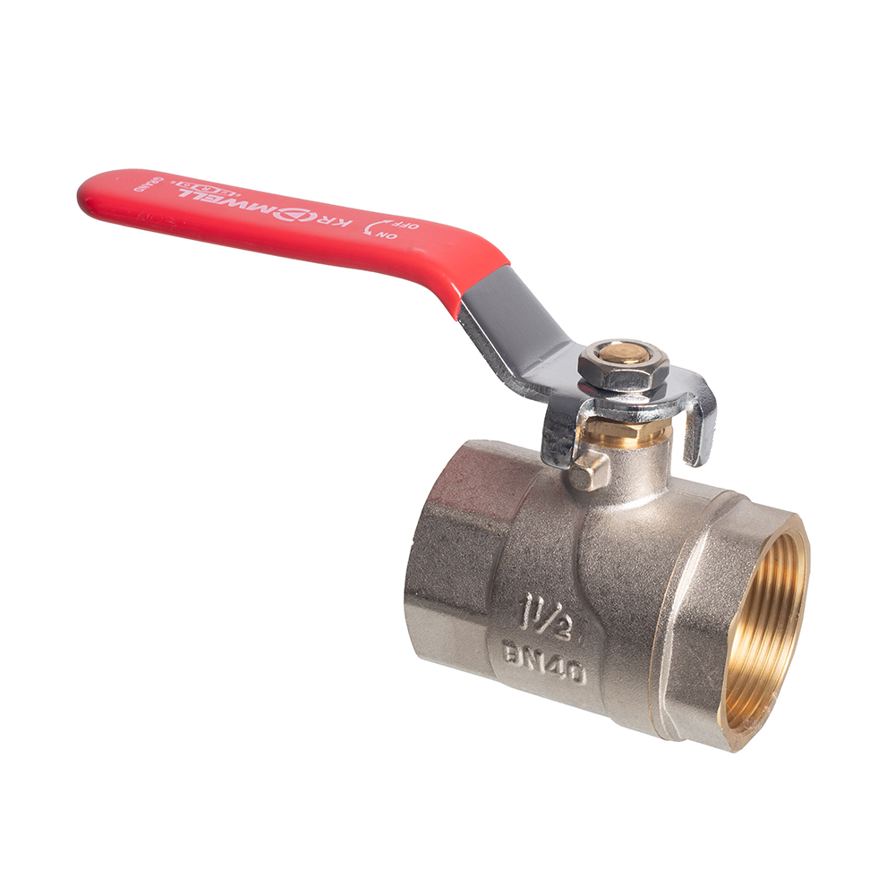 Кран шаровой Kromwell 1 1/2", ВР, красн. рычаг, никель