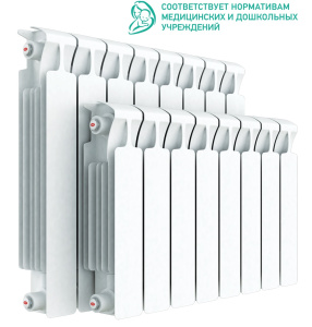 Радиатор биметалл Rifar Monolit Ventil 350 12 секций, подкл нижнее правое, RAL 9016 глянцевый
