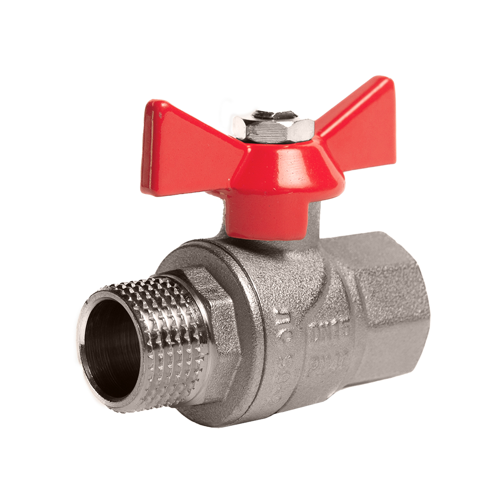 Кран шаровой Kromwell 3/4", ВР-НР, красн. бабочка, никель