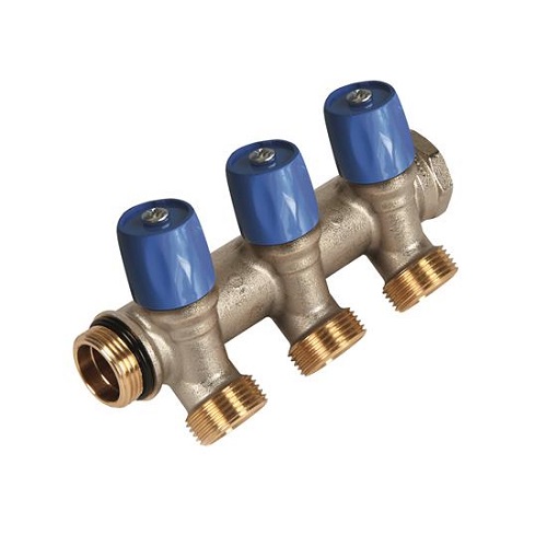 Коллектор VBS с синими вентилями, 3/4"НР под евроконус, 3/4" - 4xEK