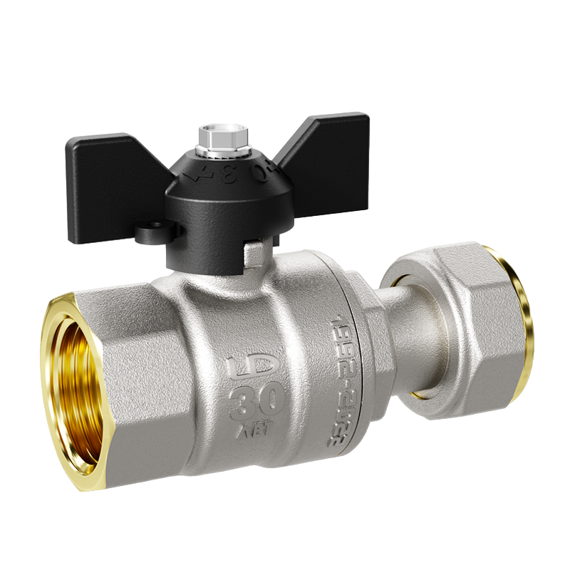 Кран шаровой LD Pride 1/2", ВР-накидная гайка, черн. бабочка, никель