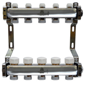 Коллекторный блок для тепл.пола и радиаторного отопления 1"x3/4"EU отв.-5, в комплекте:  термостат.