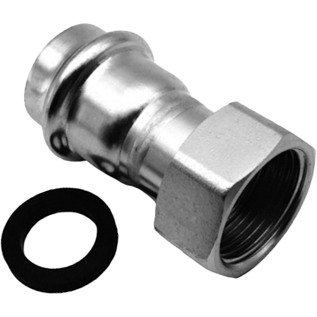 Муфта-пресс 15x1/2" с накидной гайкой, нержавеющая сталь, Kromwell