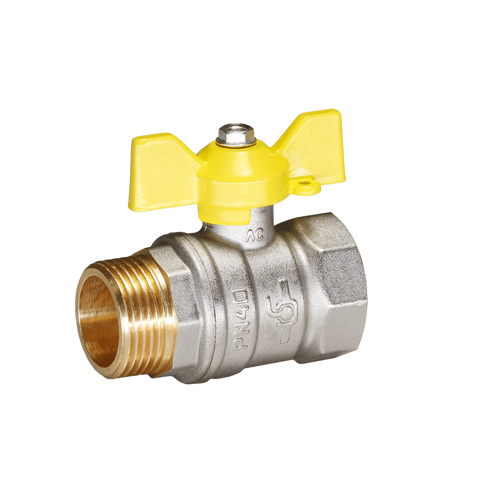 Кран шаровой TEMPER 1 1/4", ВР-НР, желт. бабочка, для газа
