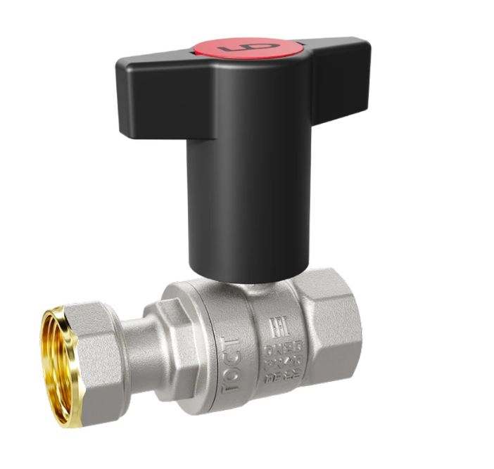 Кран шаровой LD Pride 3/4", ВР-накидная гайка, черн. высокая ручка, никель