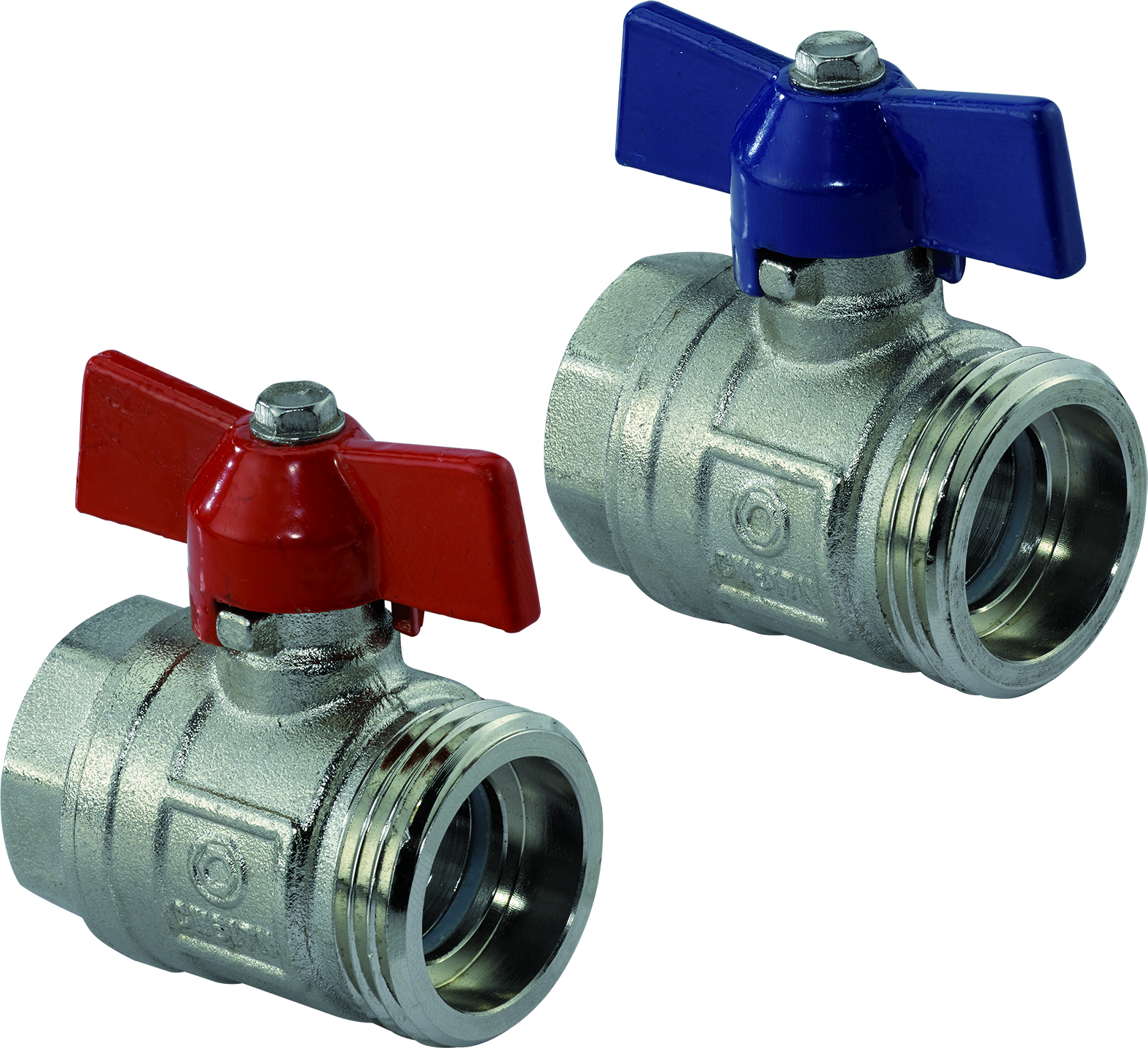 Кран шаровой VARIO 3/4"-1", ВР-НР, красн. и син. бабочка, никелированная латунь, Uponor