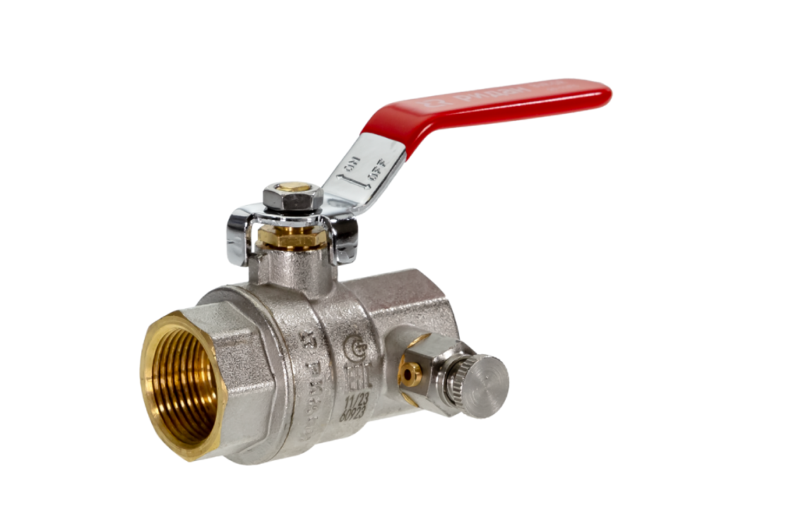 Кран шаровой Ridan BVR-DR 3/4", ВР, с дренажем, красн. рычаг